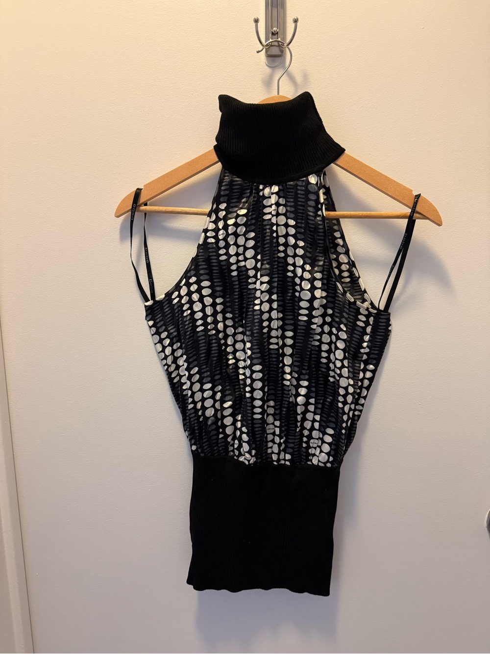 bebe Black & White Polka Dot Halter Turtleneck Top